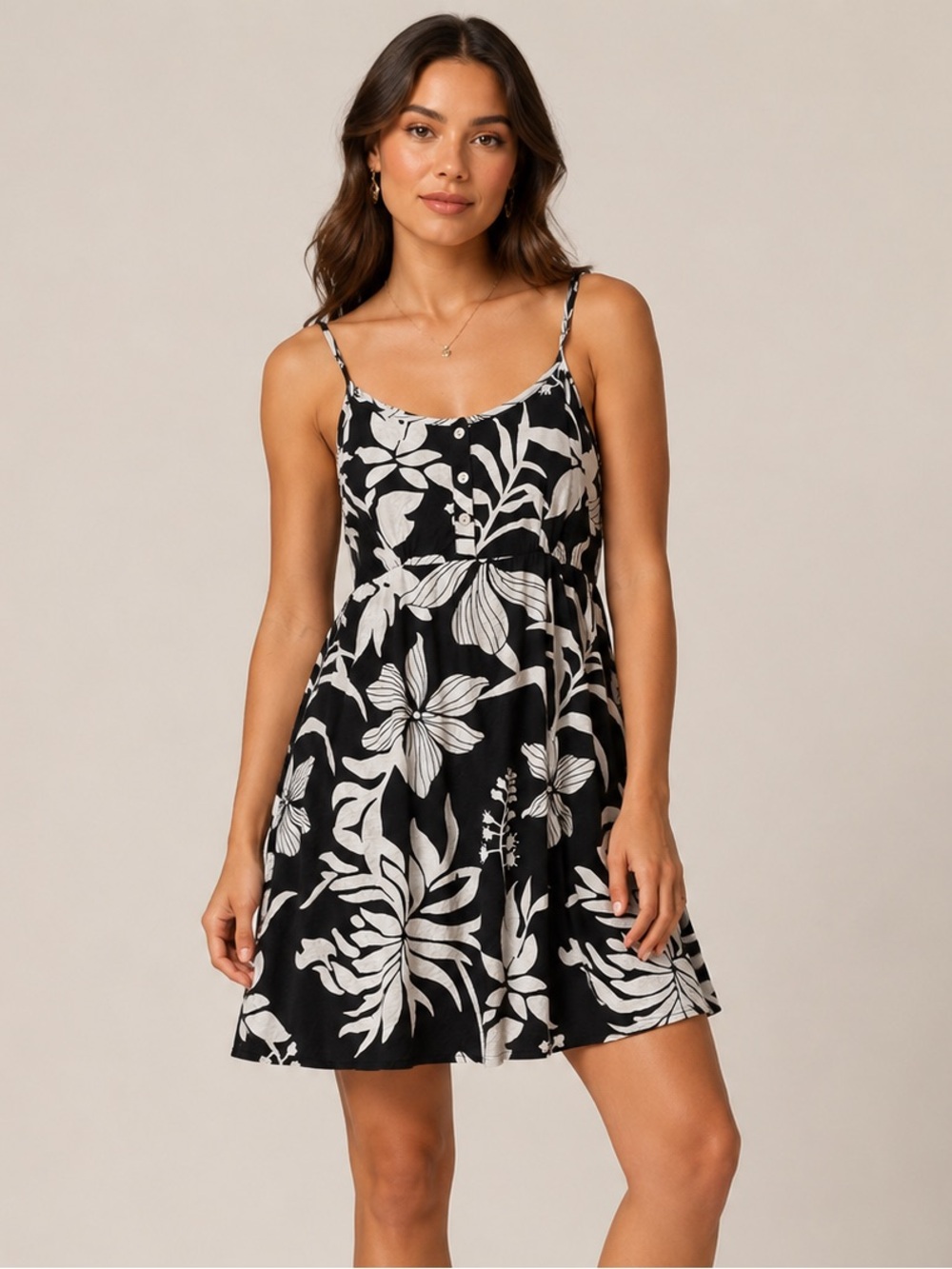 Black & White Floral Spaghetti-Strap Sundress